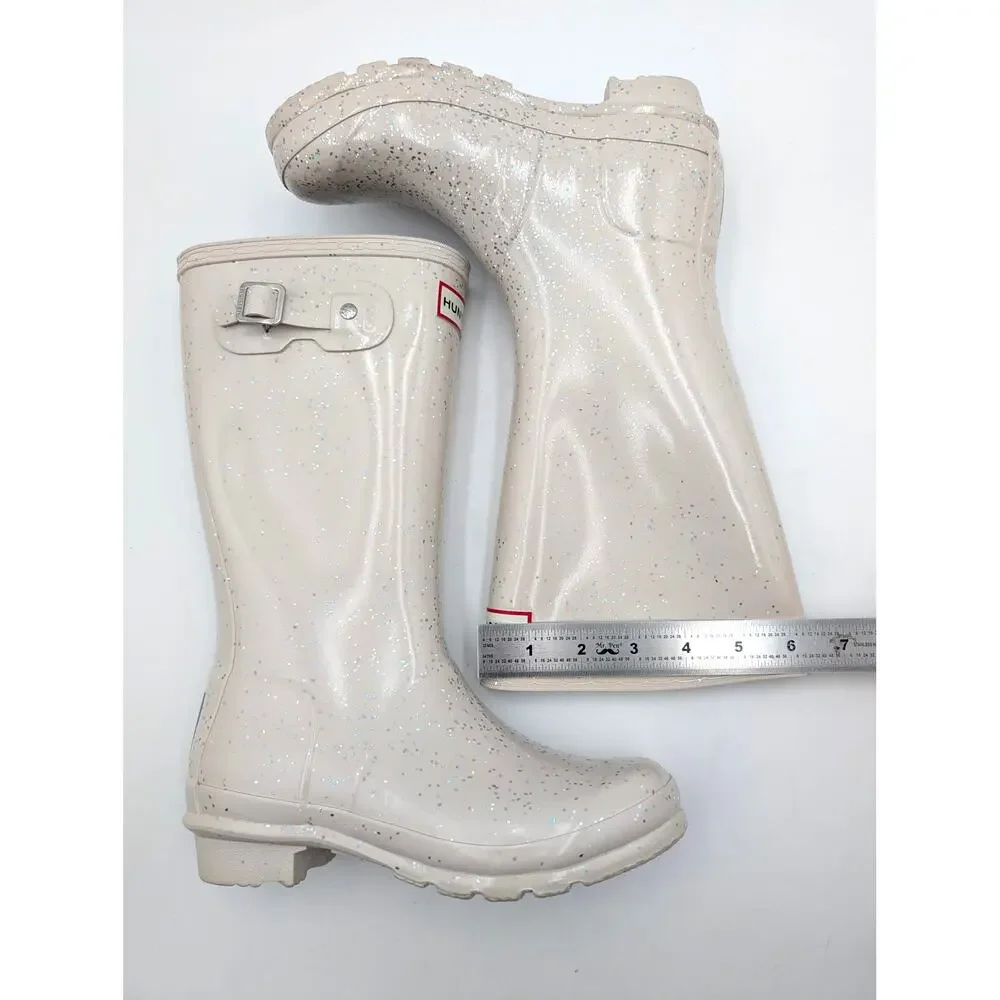Hunter Original Giant Glitter Waterproof Rain Boots Kids' Ivory Size US3 EU34